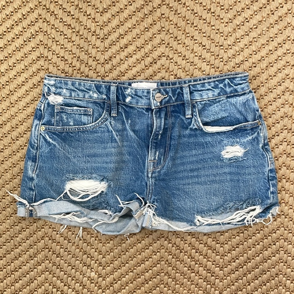 Frame - Le Grand Garcon Shorts Denim Blue Distressed - 27